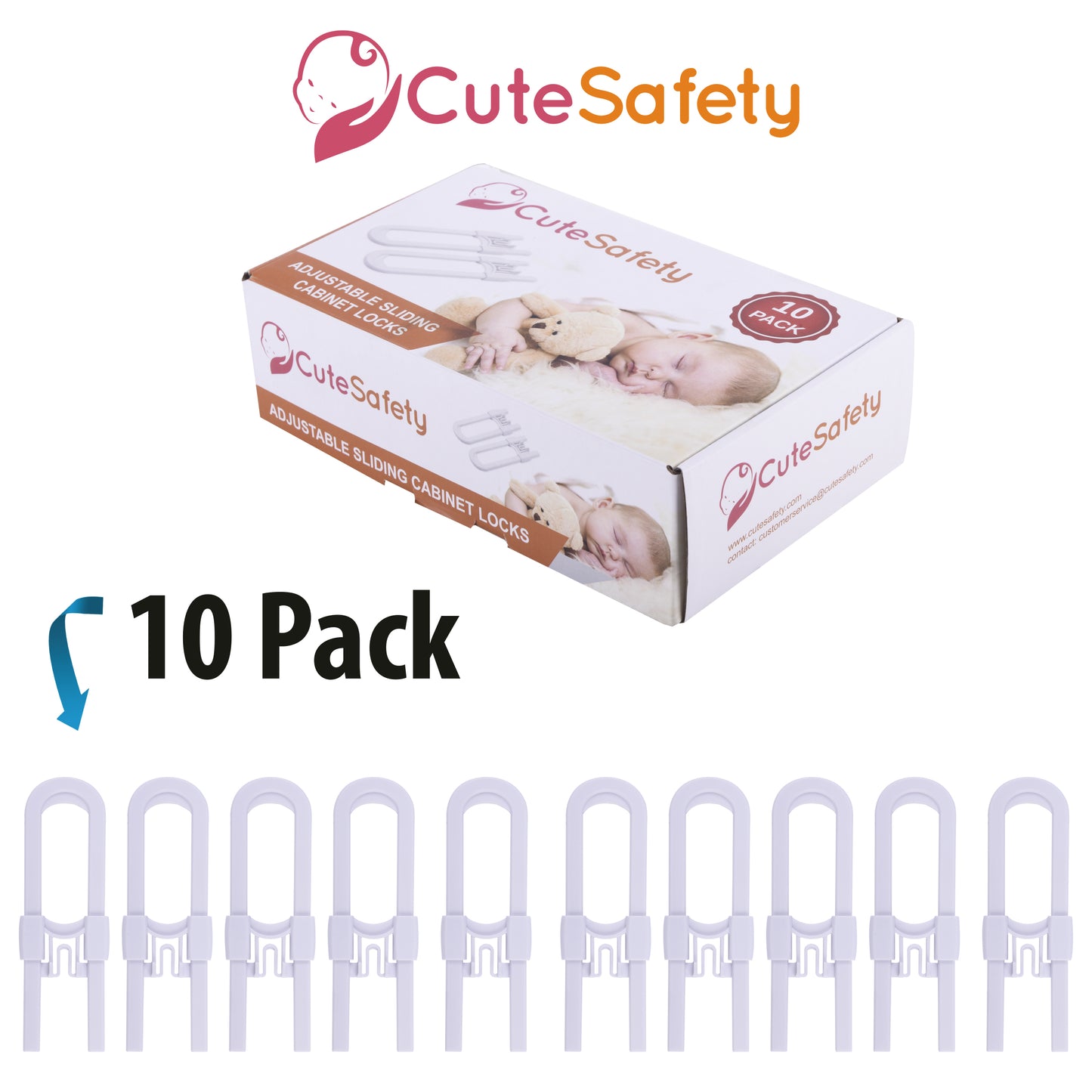 CUTESAFETY Sliding Cabinet Locks White (10 Pack)