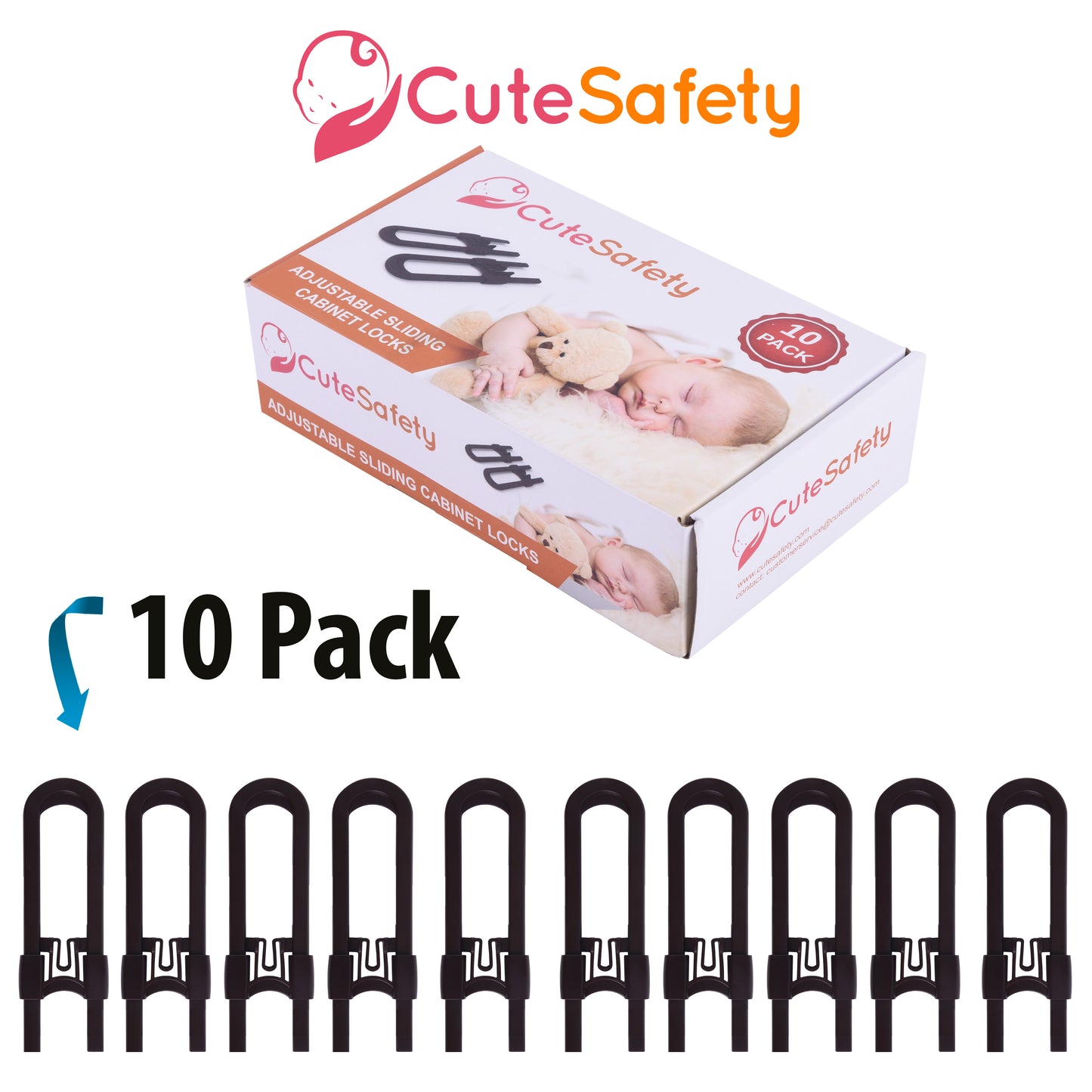 CUTESAFETY Sliding Cabinet Locks Brown (10 Pack)
