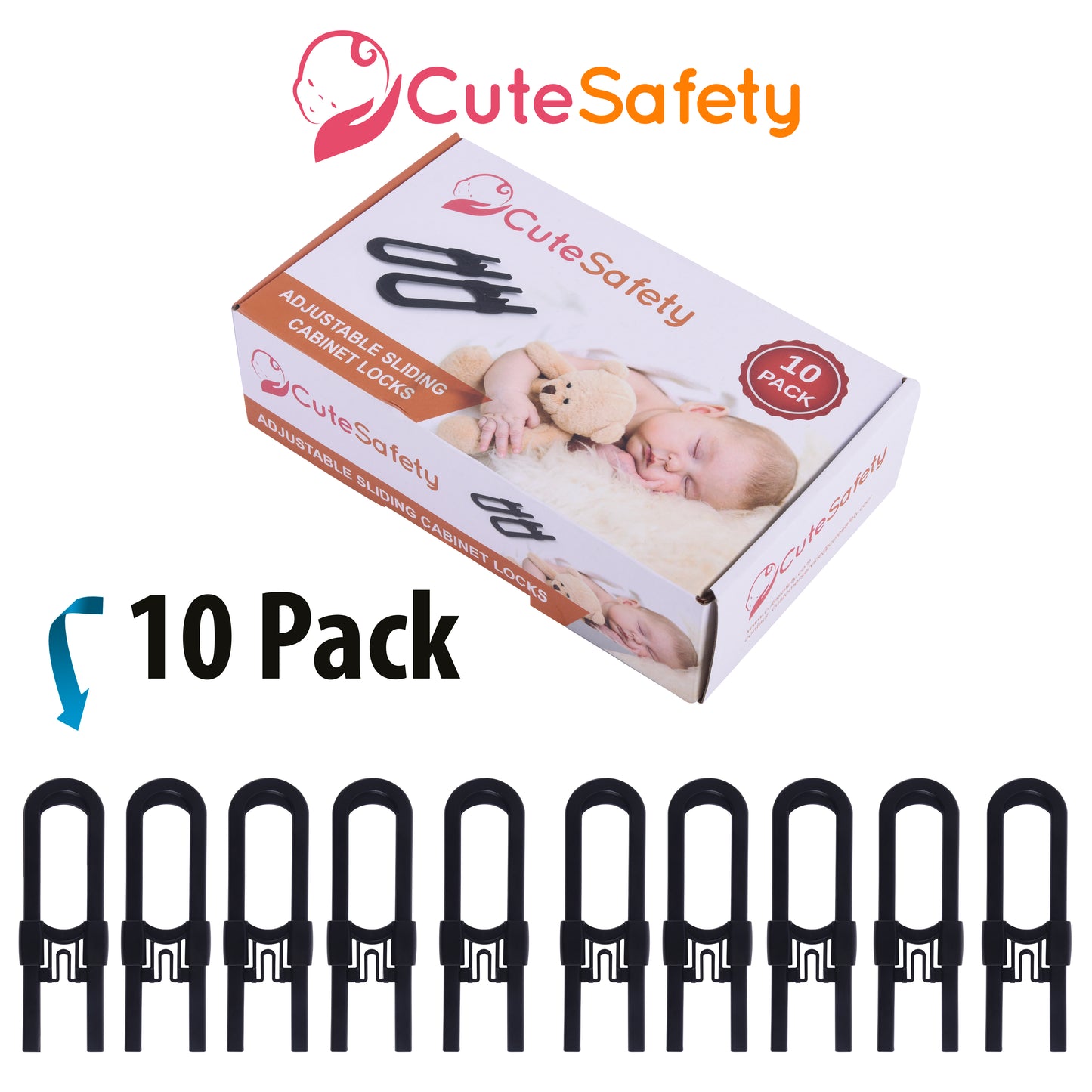 CUTESAFETY Sliding Cabinet Locks Black (10 Pack)